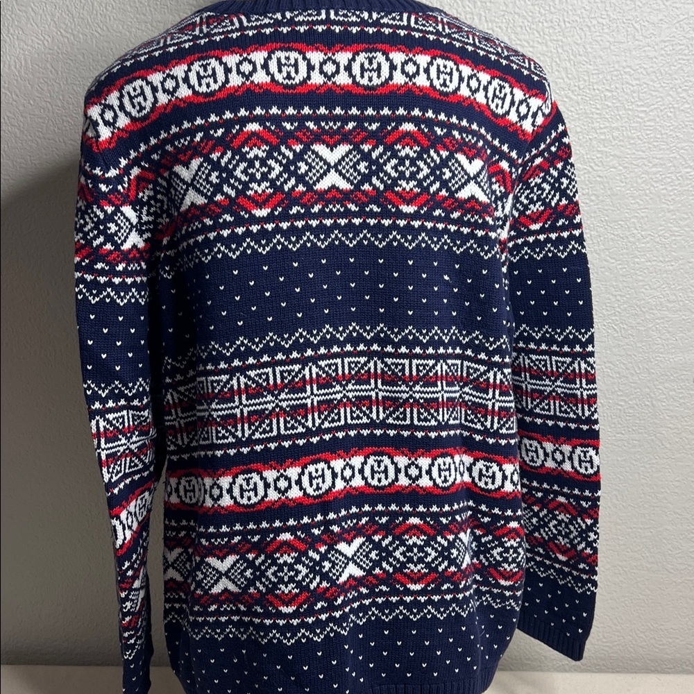 Tommy Hilfiger Fair Isle Knit Sweater XL Navy Red White Nordic Pattern Crewneck - Picture 5 of 8